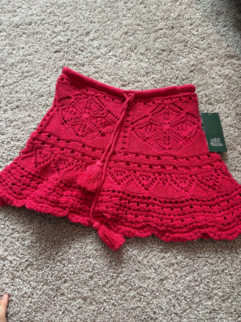 Wild Fable Red Pink Crochet Cover Up Skirt Size XS New With Tags
